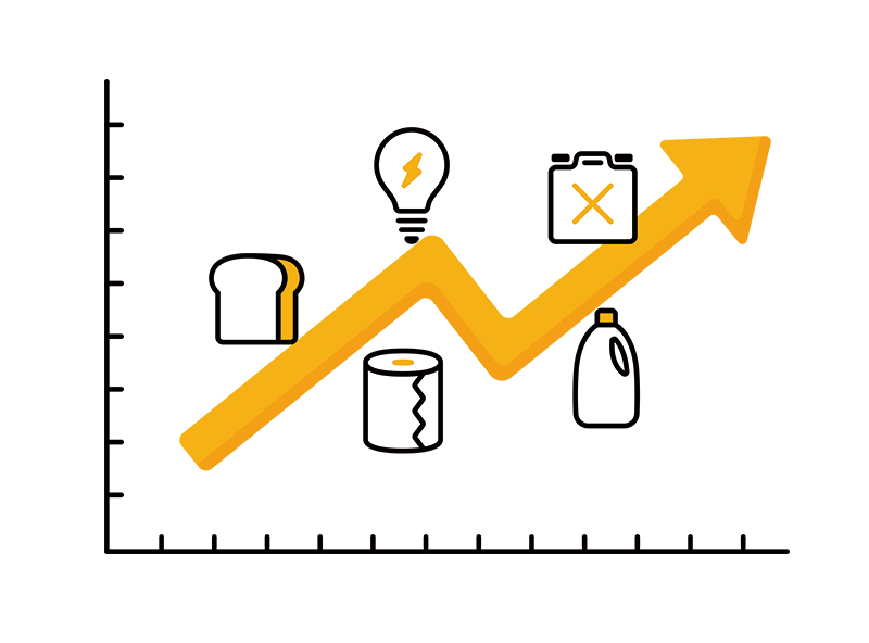 電気代や生活必需品の高騰を表現したグラフのイラスト