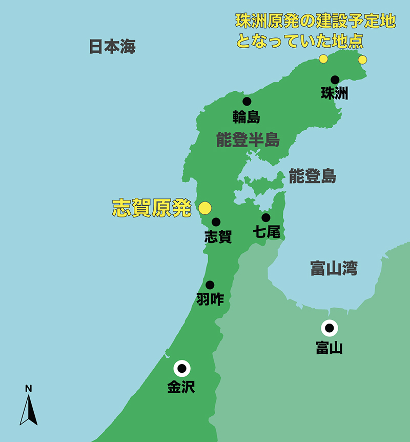 志賀原発と珠洲原発の位置