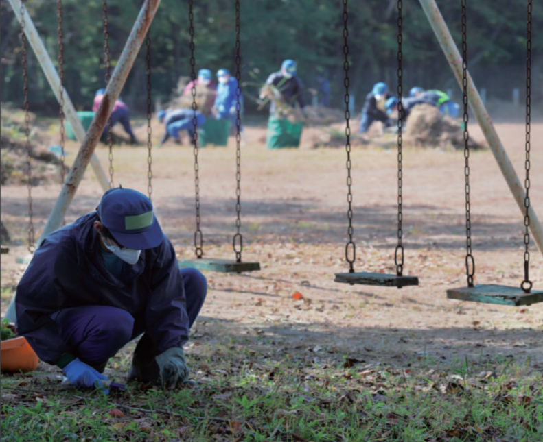 浪江町で作業中の労働者2018年