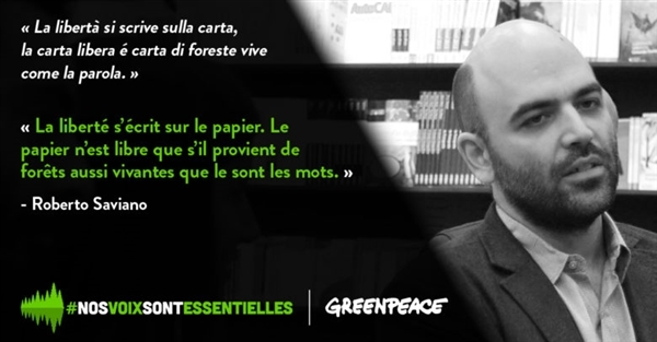 Roberto Saviano aux côtés de Greenpeace