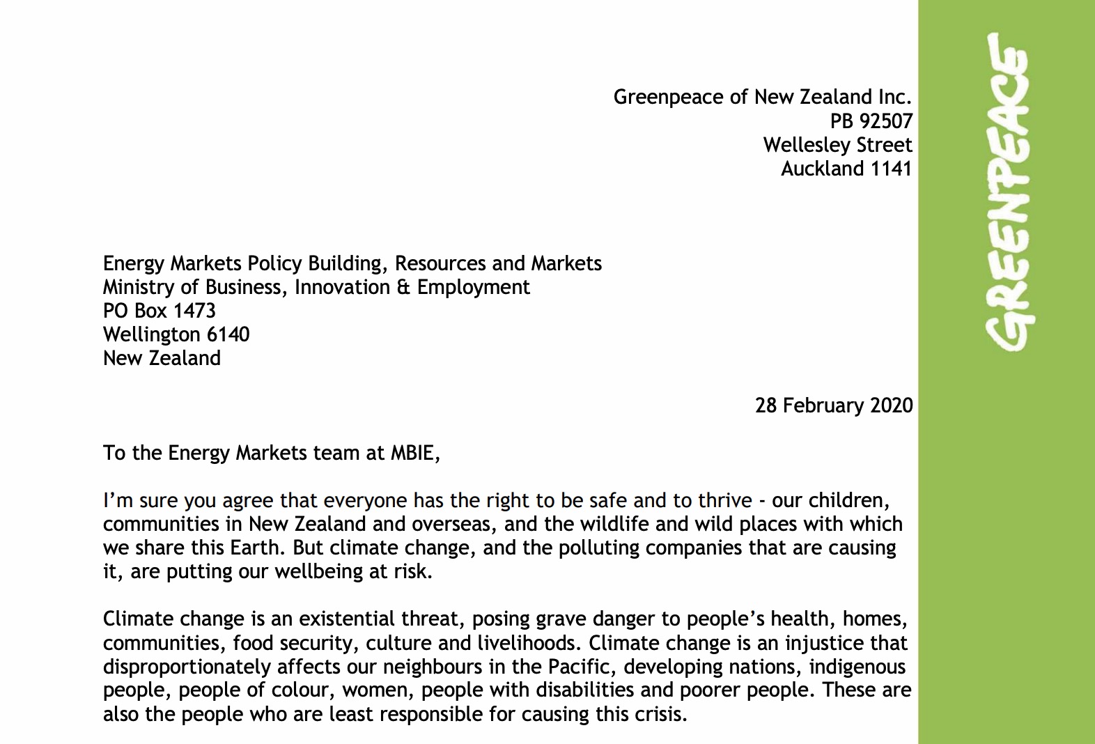Greenpeace submission on renewable energy consultation Greenpeace