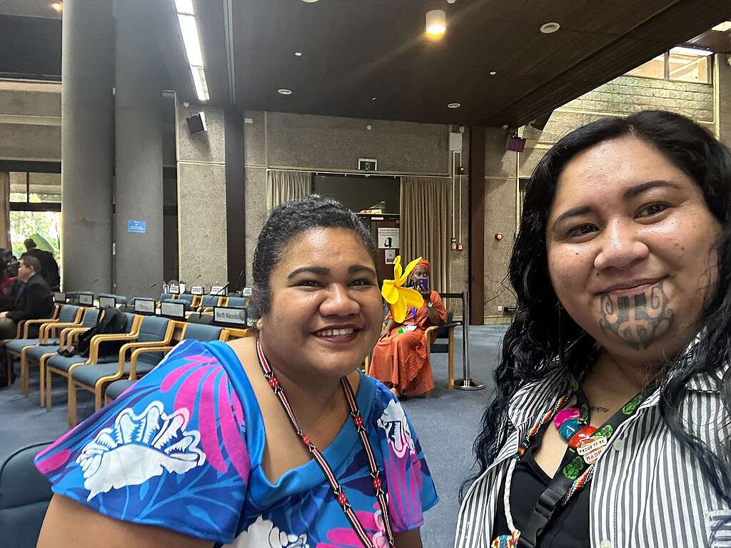 Juressa Lee at the INC3 negotiations in Nairobi about to settle into Contact Groups, with Luinalofa Vilila, Environment Officer | Niue Ministry of Natural Resources Department of Environment.