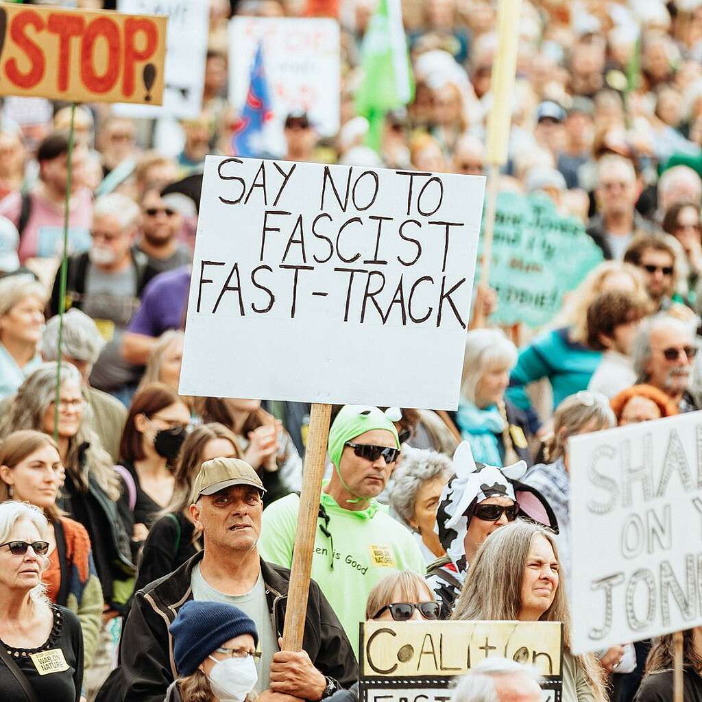 Placards from the March for Nature - Say no to fascist fast-track