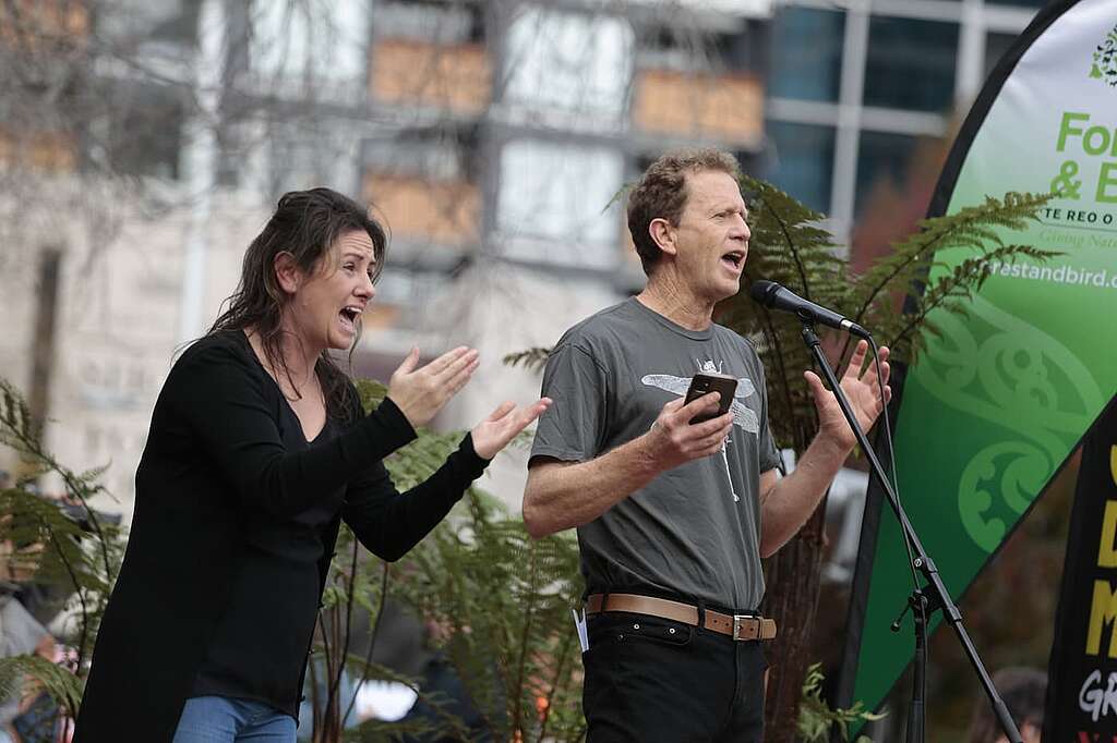 Russel Norman speaks to the 20,000 assembled in Aotea Square for the March for Nature
