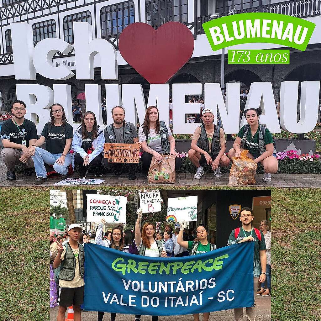 Fotografia de grupo de voluntários em atividade em Blumenau