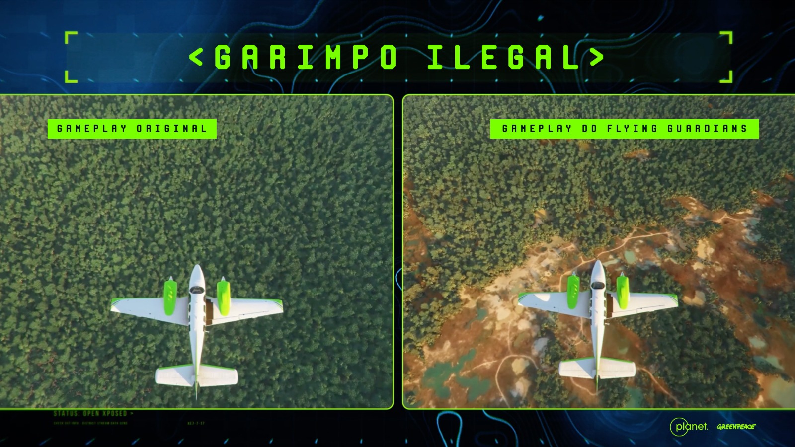 Simulador de voo vira jogo que identifica áreas de desmatamento e garimpo na Amazônia em ação do Greenpeace