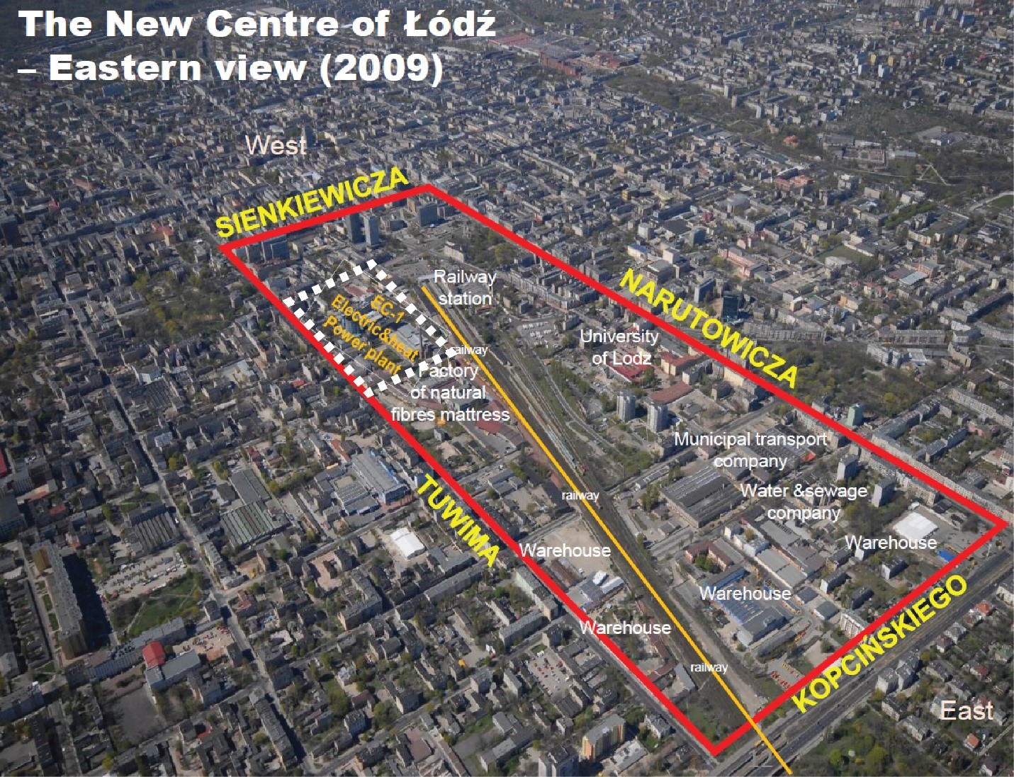 Изглед към зоната за нов градски център на Лодз, включително EC1