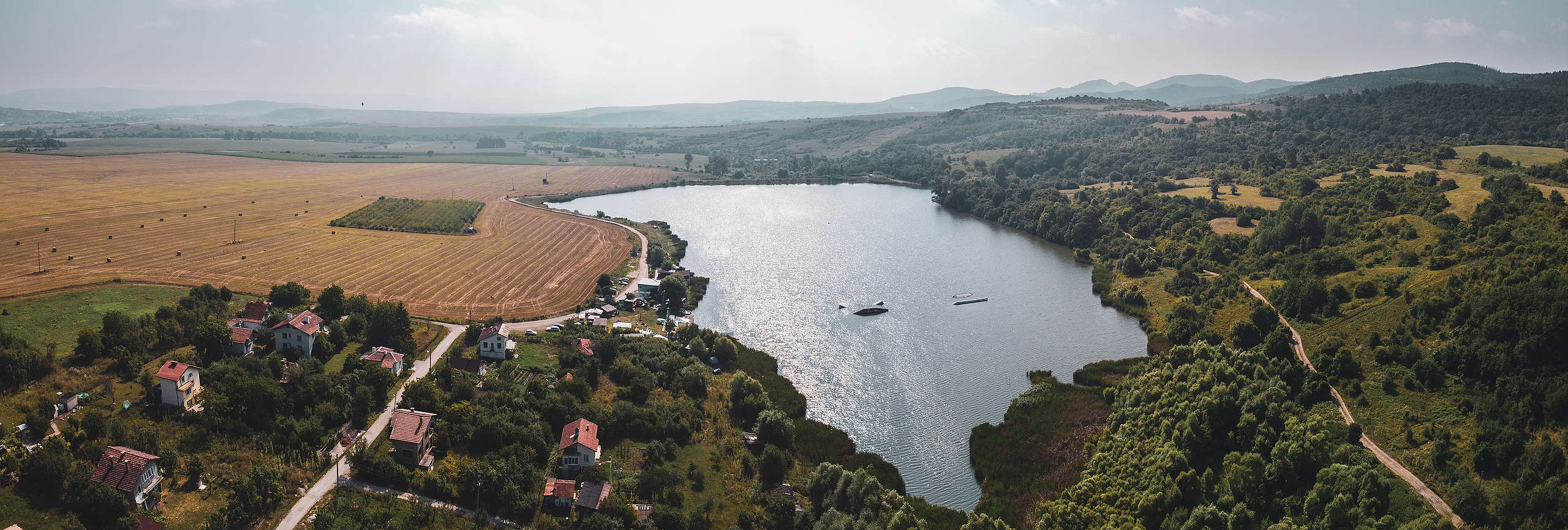 Изглед от въздуха към селски район в община Сливница, август 2020