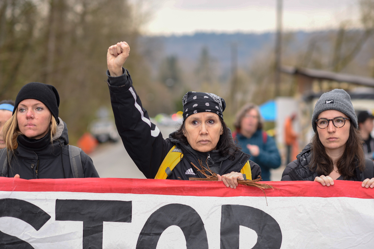 Land Defenders Protest at Kinder Morgan Tank Farm in British Columbia