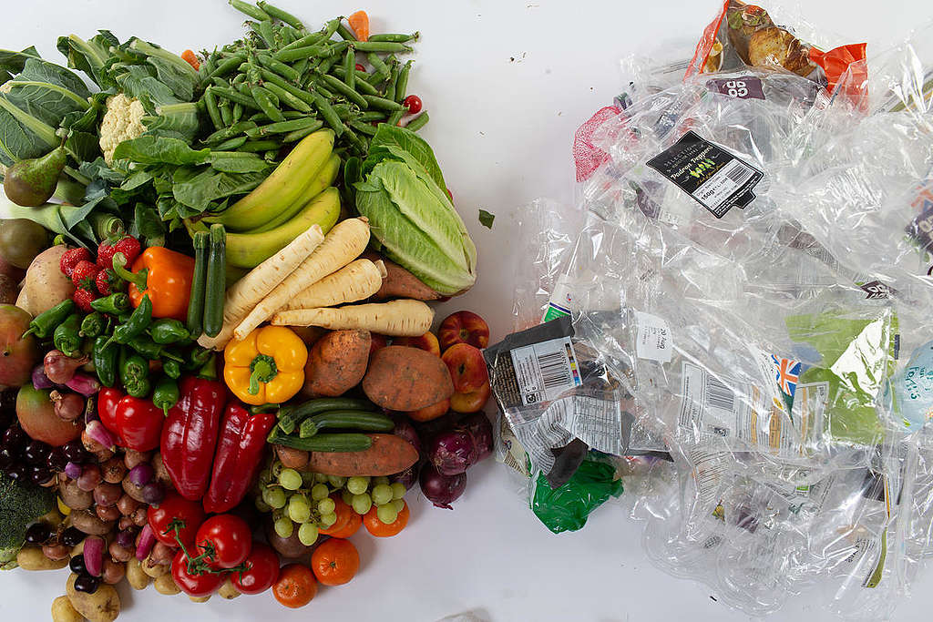 Fruit and Vegetables Plastic Packaging. © Steve Morgan