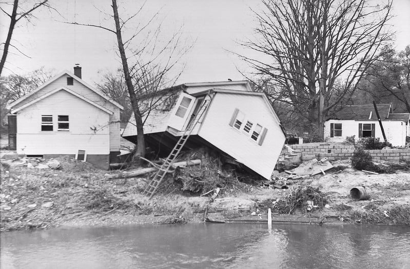 This image is of the Humber River, looking north from Islington Avenue, just east of Woodbridge (in Vaughan, Ontario), when Hurricane Hazel tore through the area in 1954.