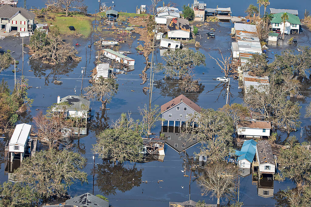 Houses flooded following the passage of Hurricane Ida.