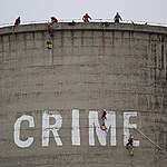 Greenpeace activists painted the word ‘CRIME’ on a 50-metre high cooling tower at a power plant in Dimitrovgrad, Southeast Bulgaria, to protest its toxic impact on communities and the environment.
Activists from eight countries in Central and Eastern Europe are making their voice heard together as they protest for people’s right to clean air, a safe environment and a livable climate. They come from Bulgaria, Austria, Croatia, Czechia, Greece, Hungary, Poland and Romania.
The Maritsa 3 Power Plant resumed production in 2021 after three years on stand-by, as energy prices in Bulgaria rose, to profit from state-funded coal reserve subsidies. Now that the plant is running again, it's producing illegally high sulphur dioxide pollution, as well as particulate matter air pollution, which affects people’s health.