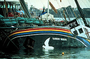 Aftermath of Shipwreck after the Rainbow Warrior Bombing in NZ. © John Miller