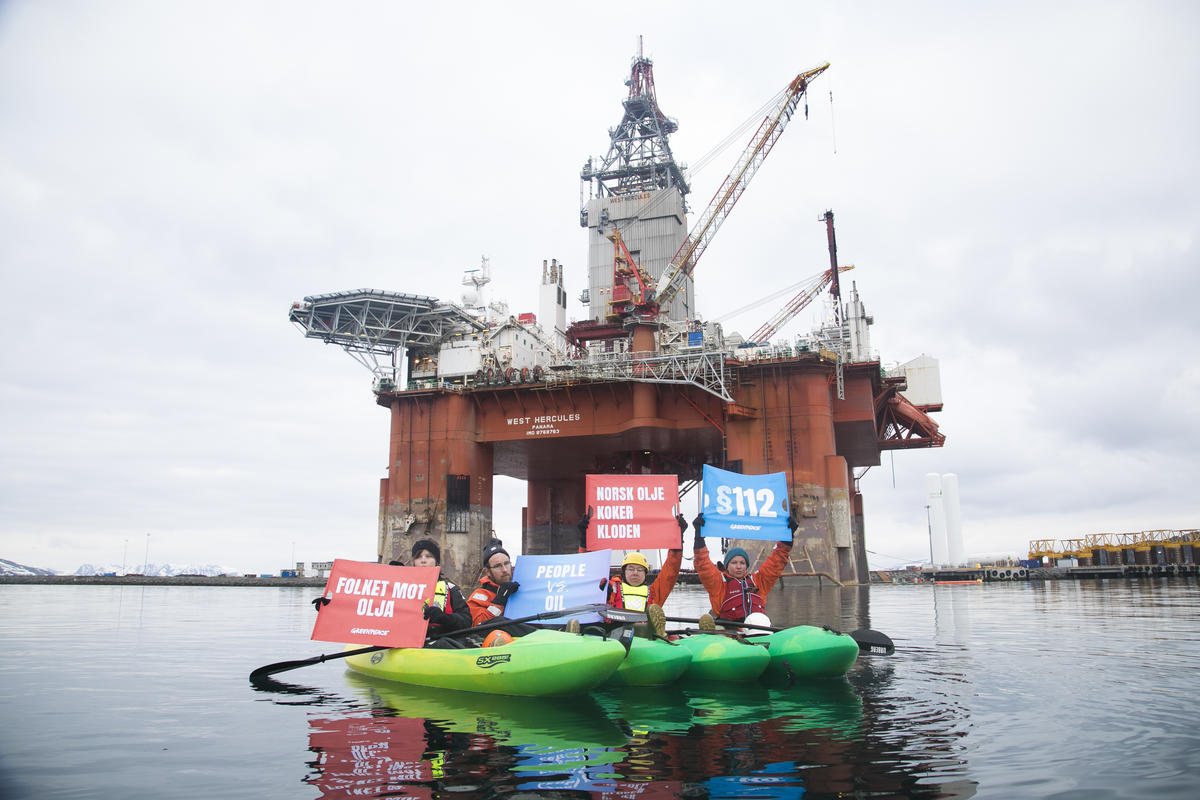 Protest in Norway on Oil Rig Bound for Arctic Drilling. © Jonne Sippola / Greenpeace