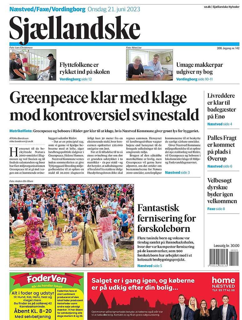 Greenpeace på forsiden af Sjællandske