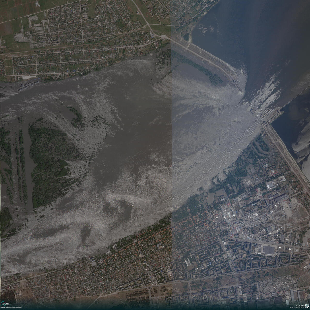 Kakhovka Dam Destruction in Ukraine. ©  Planet Labs PBC / Greenpeace