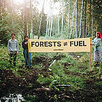 Greenpeace volunteers hold a banner at Meeri, Tartu County, South of Estonia. A logged state forest in high conservation value forest on peatland soil. Some of the wood was sold to Graanul Invest.