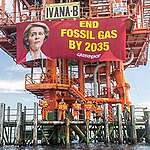 Greenpeace activists from Croatia, Hungary, Poland and Ireland have scaled the gas rig Ivana B in the north of the Adriatic Sea, some 50 kilometres away from the Croatian coast. Activists unfolded a banner with the image of Ursula von der Leyen calling the President of the European Commission to plan a phase-out of fossil gas by 2035 and boost energy transition towards renewables in the European Union.