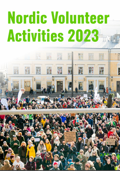 nordic volunteer activities 2023 report cover, depicting crowd of people in helsinki