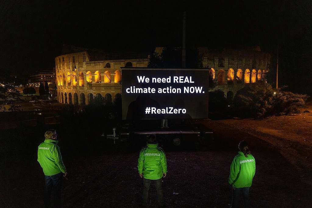 Action in Rome ahead of G20 Leaders' Summit 2021. © Greenpeace / Lorenzo Moscia