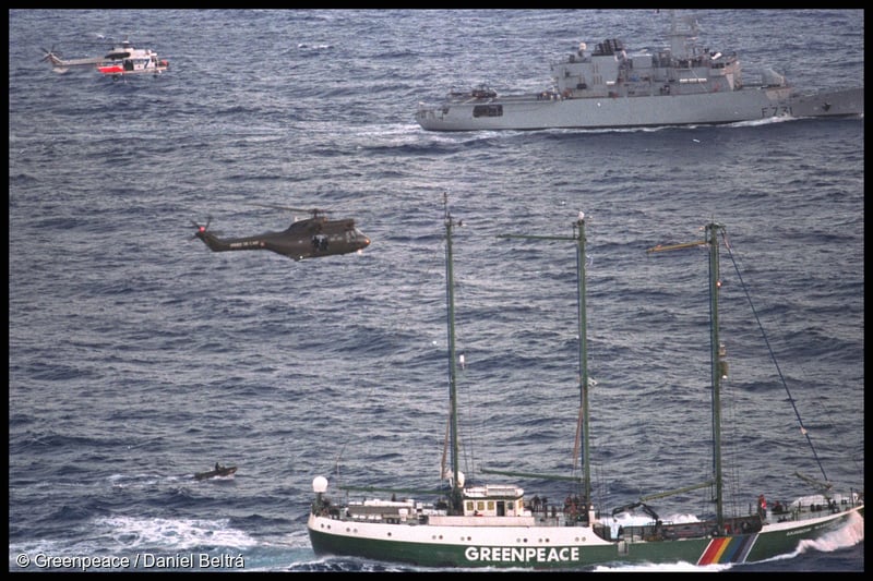 On 1 September 1995, armed French commandos in military helicopters and inflatable boats once again stormed and seized SV Rainbow Warrior II as it sailed into the lagoon at Moruroa, but this time they also boarded and seized MV Greenpeace