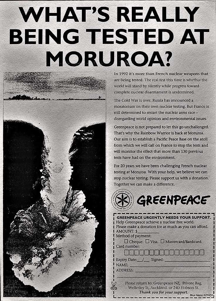 March 1992 This Greenpeace newspaper ad ran in NZ newspapers in March 1992