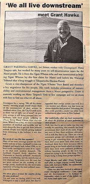 January 1993 This interview with Mana Tangata iwi Liaison Grant Pakihana Hawke was published in the Greenpeace New Zealand members’ magazine