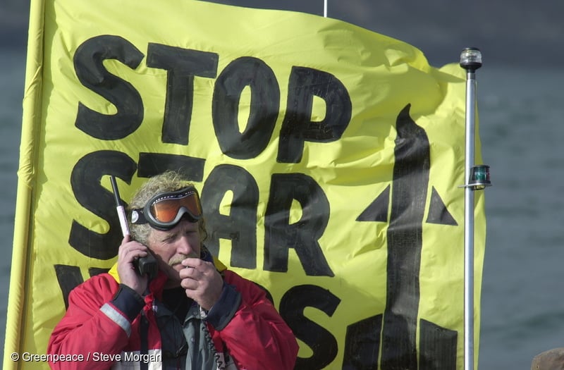 Greenpeace Action Coordinator Henk Haazen during a July 2001 action to disrupt a US Star Wars missile test at the US Vandenburg Air Base
