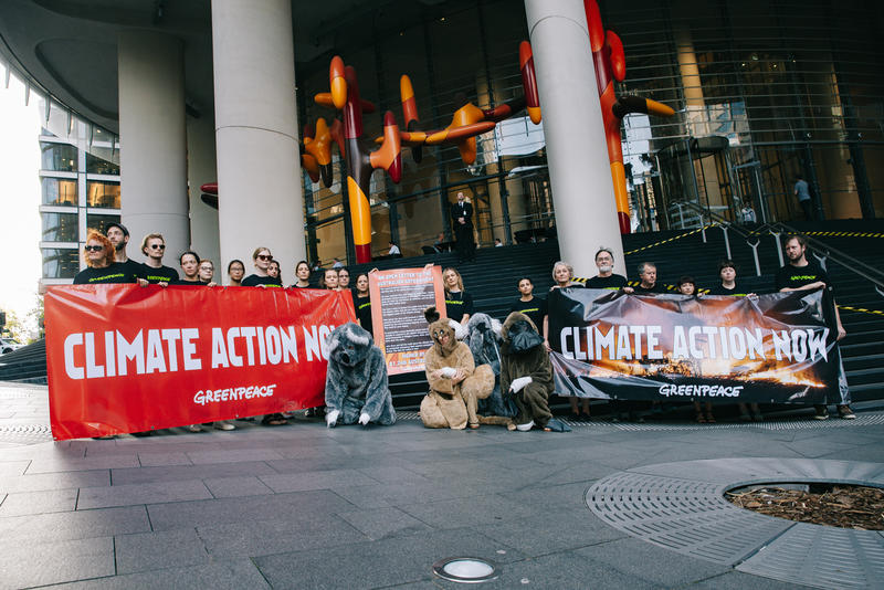 綠色和平澳洲辦公室1月23日與民眾遞交8.3萬份公民連署，呼籲政府採取行動，加速淘汰化石燃料。© Renata Aldana / Greenpeace