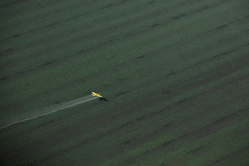 巴西的大豆種植場，上空是殺蟲劑噴灑器。© Marizilda Cruppe / Greenpeace