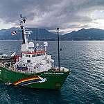 綠色和平船艦「極地曙光號」（Arctic Sunrise）2021年3月到達印度洋塞舌爾（Seychelles）附近的Saya de Malha Bank海域。© Maarten Van Rouveroy / Greenpeace