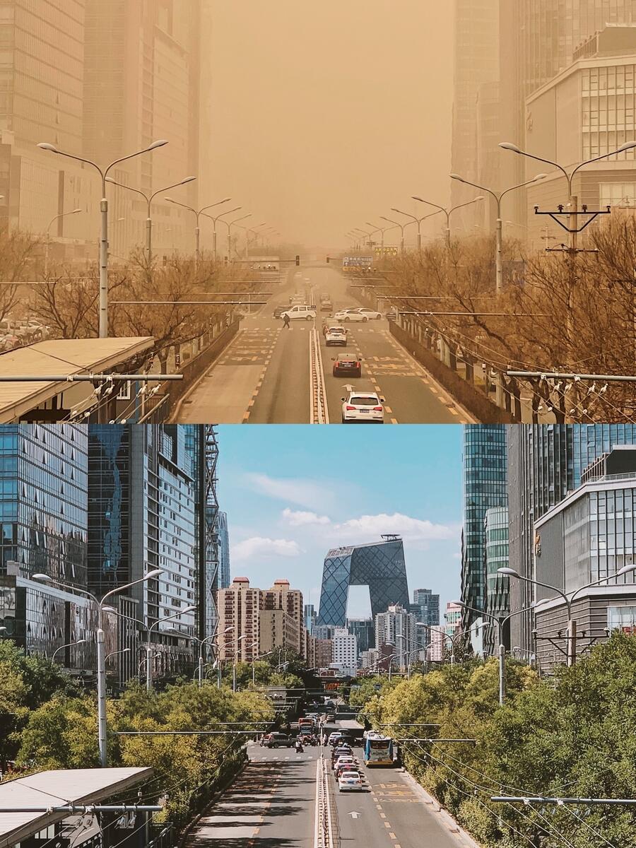 氣候變化的影響無遠弗屆，今個月中國北部出現「十年來最大沙塵暴」，令北京出現嚴重霾害猶如末日，強勁風勢更把沙塵進一步散播影響日韓等地。© Chen Wenbo