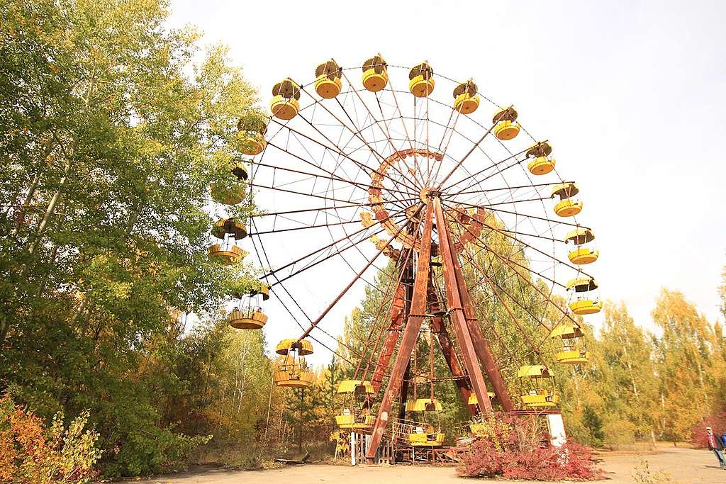 切爾諾貝爾Pripyat的遊樂場原定於1986年5月1日開幕，偌大的摩天輪想必是孩子最期待的遊戲之一。© Alison Hui / Greenpeace