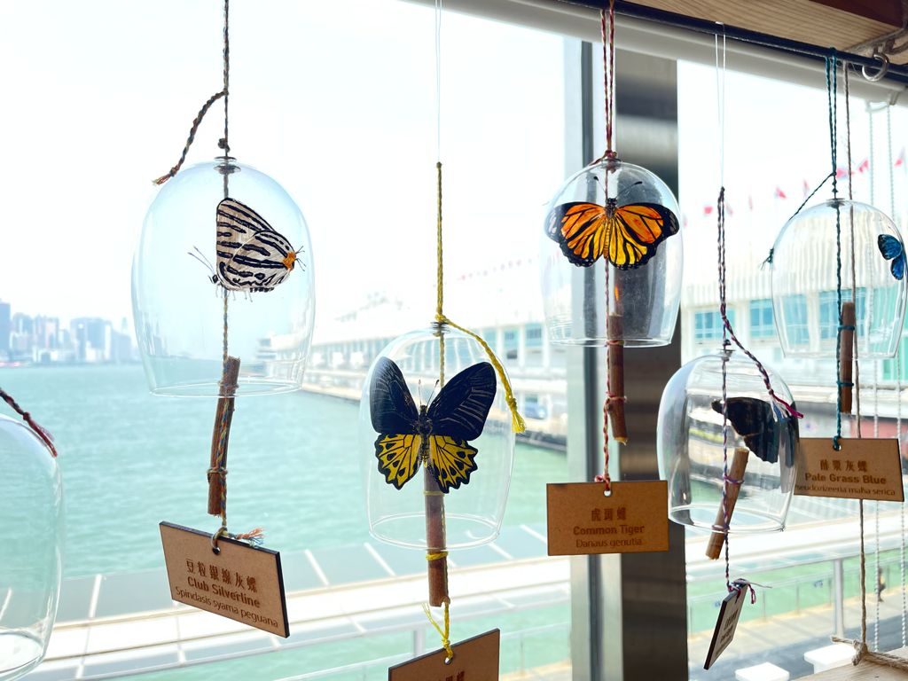 蝴蝶風鈴作品，包括：豆粒銀線灰蝶、裳鳳蝶、虎斑蝶等等。 ©ABCAT / Greenpeace