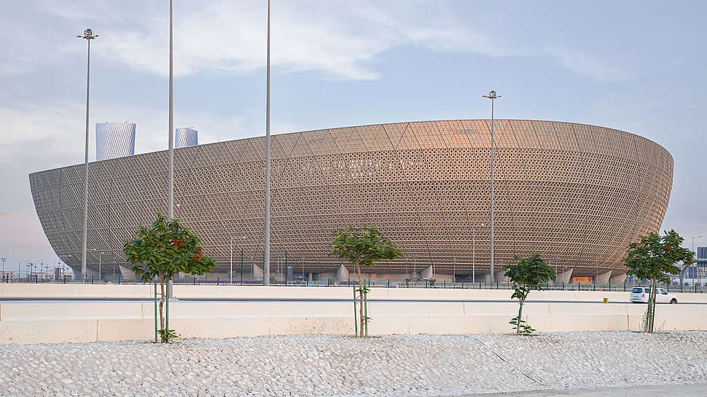 可容納 8 萬位觀眾的路薩爾地標體育館（Lusail Iconic Stadium），是因應今屆卡塔爾世界盃而新興建的比賽場館之一。© SLSK Photography / Shutterstock