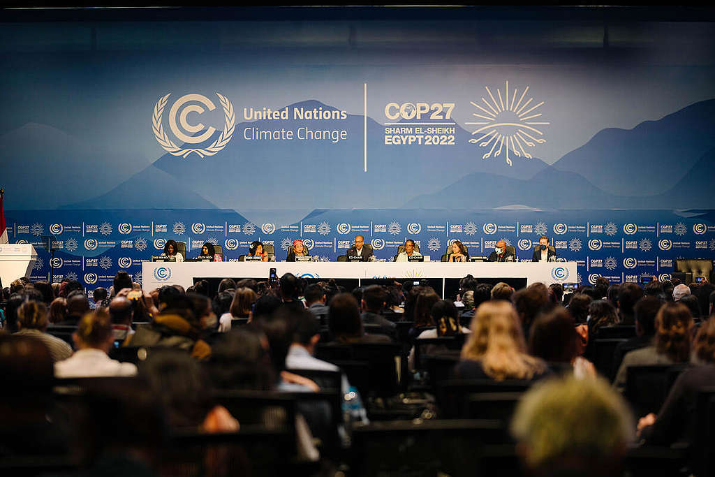 全球關注的 COP27 氣候大會於11月20日落幕，會議最終雖通過設立氣候賠償機制，為氣候脆弱國家及社區提供資金及支持，但在最關鍵的淘汰化石燃料議題，卻毫無進展，令人失望。© Marie Jacquemin / Greenpeace