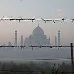 A view of the Taj Mahal in severe air pollution haze.