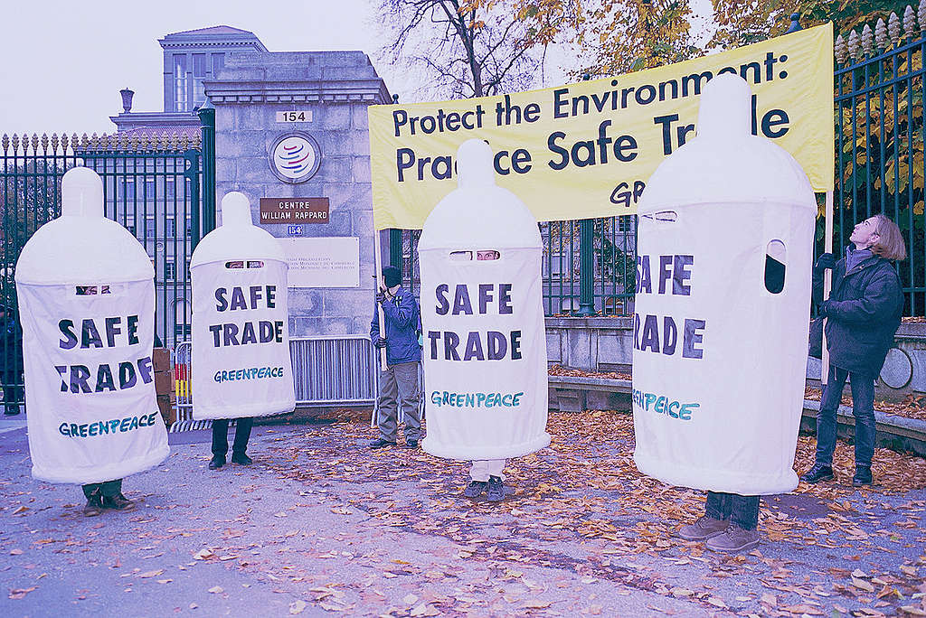 Greenpeace action against WTO bad practices, WTO headquarters, Geneva, Switzerland. © Greenpeace / Frank Mentha © Greenpeace / Frank Mentha