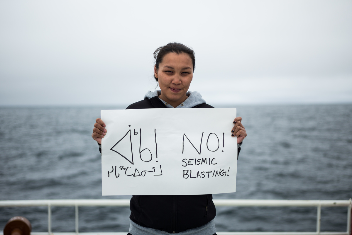 Clara Natanine on Arctic Sunrise in Davis Strait © Greenpeace