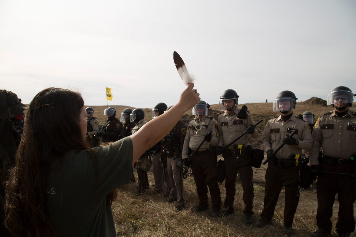 Protest at Standing Rock Dakota Access Pipeline in the US. © Richard Bluecloud Castaneda / Greenpeace