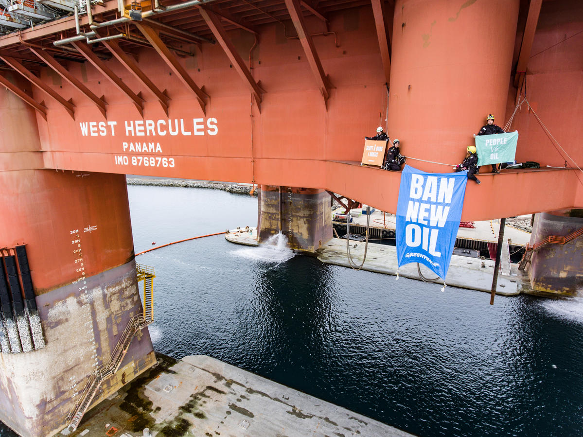 Protest in Norway on Oil Rig Bound for Arctic Drilling. © Jani Sipilä / Greenpeace