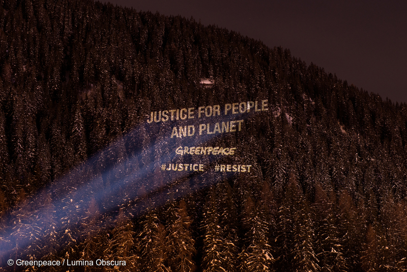 Greenpeace Justice Activity at the World Economic Forum in Davos, 2018, CREDIT: © Greenpeace / Lumina Obscura