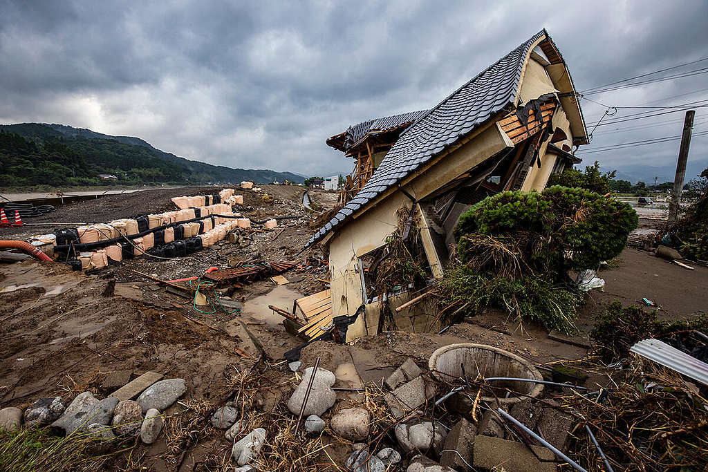 Hitoyoshi city, Kumamoto Pref, Japan - A rainy season front caused heavy downpours across large areas of Kyushu. Flooding and landslides caused extensive damage, particularly in Kumamoto Prefecture. Dozens of people have been killed and more than one million people have been ordered to evacuate.   © Masaya Noda / Greenpeace©  © Masaya Noda / Greenpeace