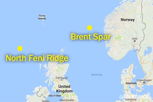 Position of the Brent Spar and North Feni Ridge