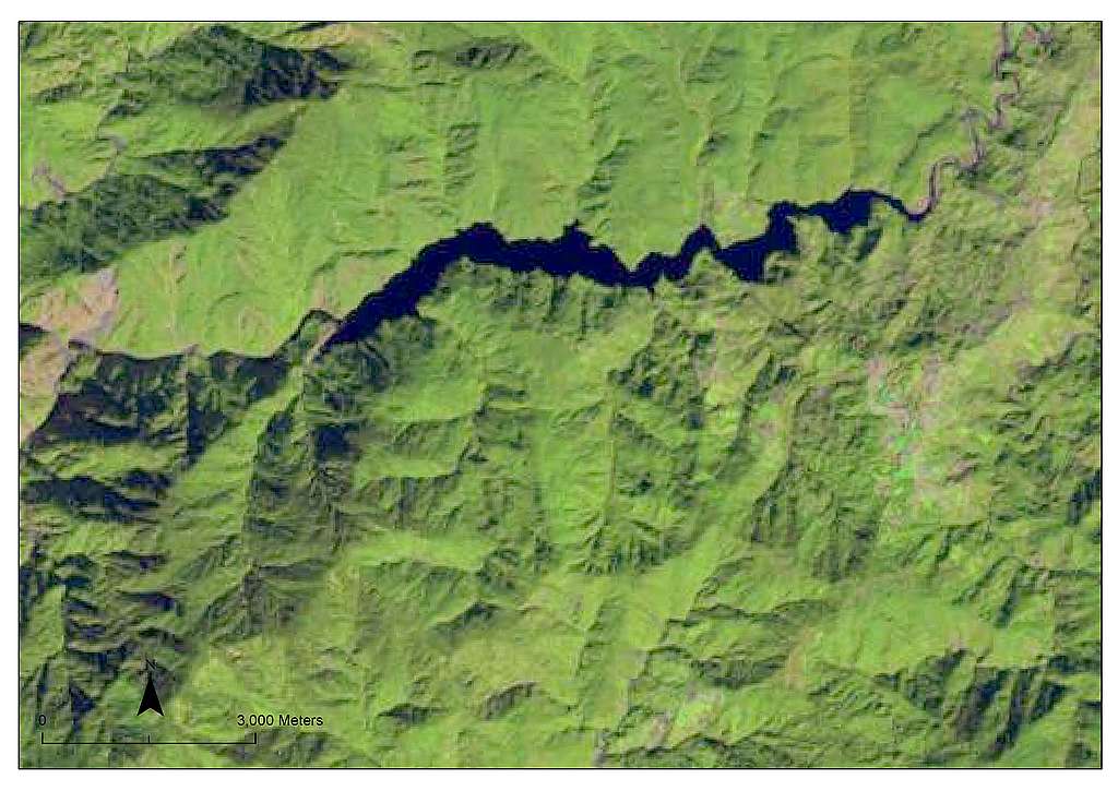 Satellite image of Taiwan's Techi reservoir taken on Nov. 11, 2019. 