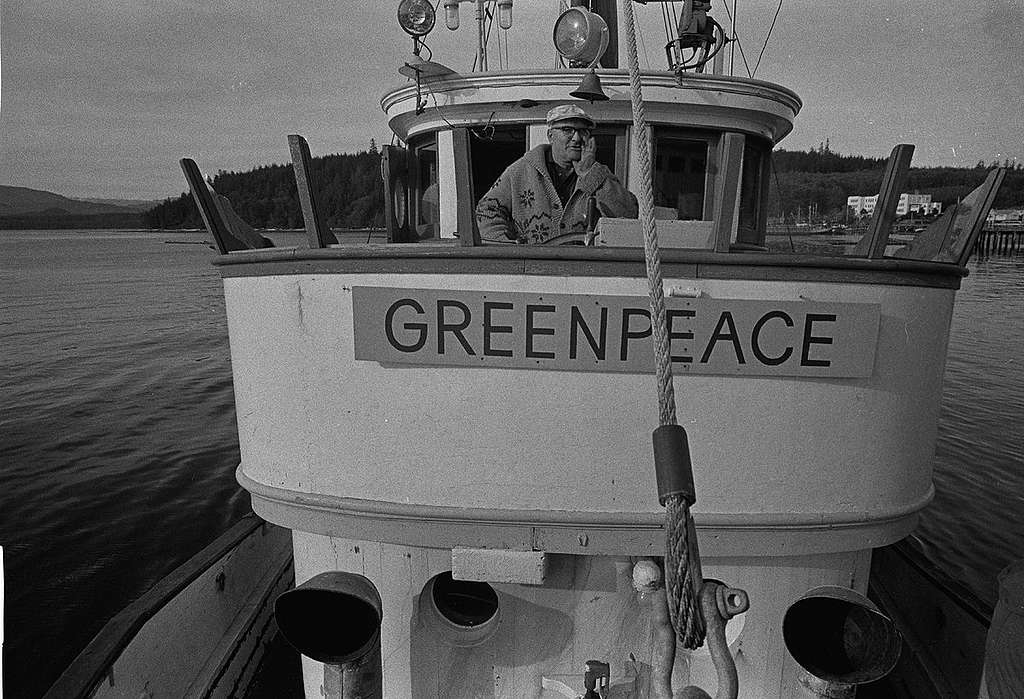 Captain John Cormack on bridge of Phyllis Cormack. © Greenpeace / Robert Keziere