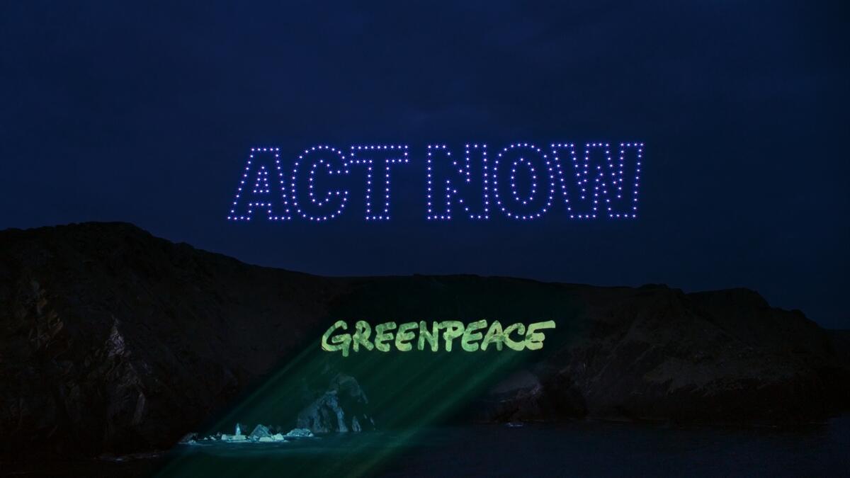 Stills from the Greenpeace video - 300 drones, 1 message: Act Now. © Greenpeace