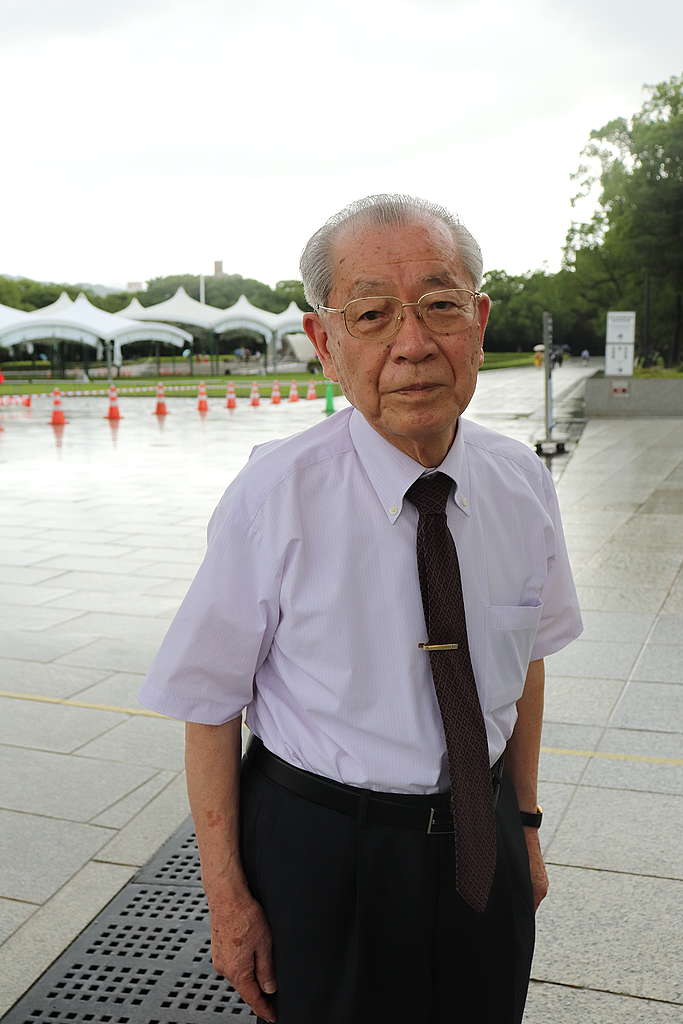Hiroshi Harada, former director of the Hiroshima Peace Memorial Museum. 75 years ago, he was exposed to the atomic bomb at Hiroshima station, 2 kilometres from the hypocenter. © Greenpeace
