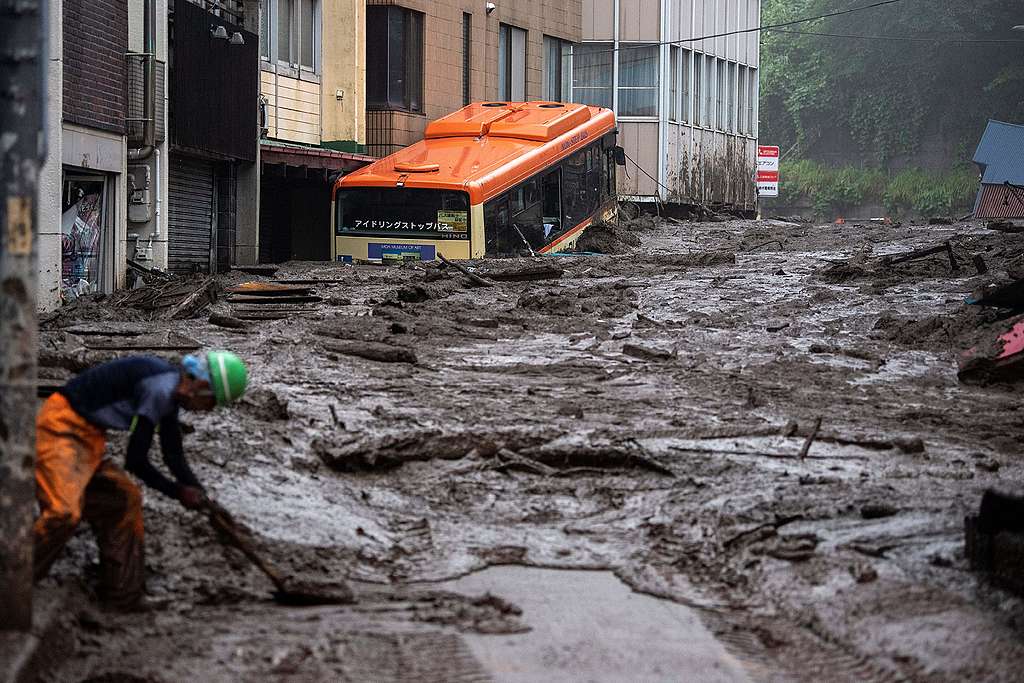 Mud and debris at the scene of a landslide following days of heavy rain in Atami in Shizuoka Prefecture, Japan © Charly Triballeau/AFP/Getty Images